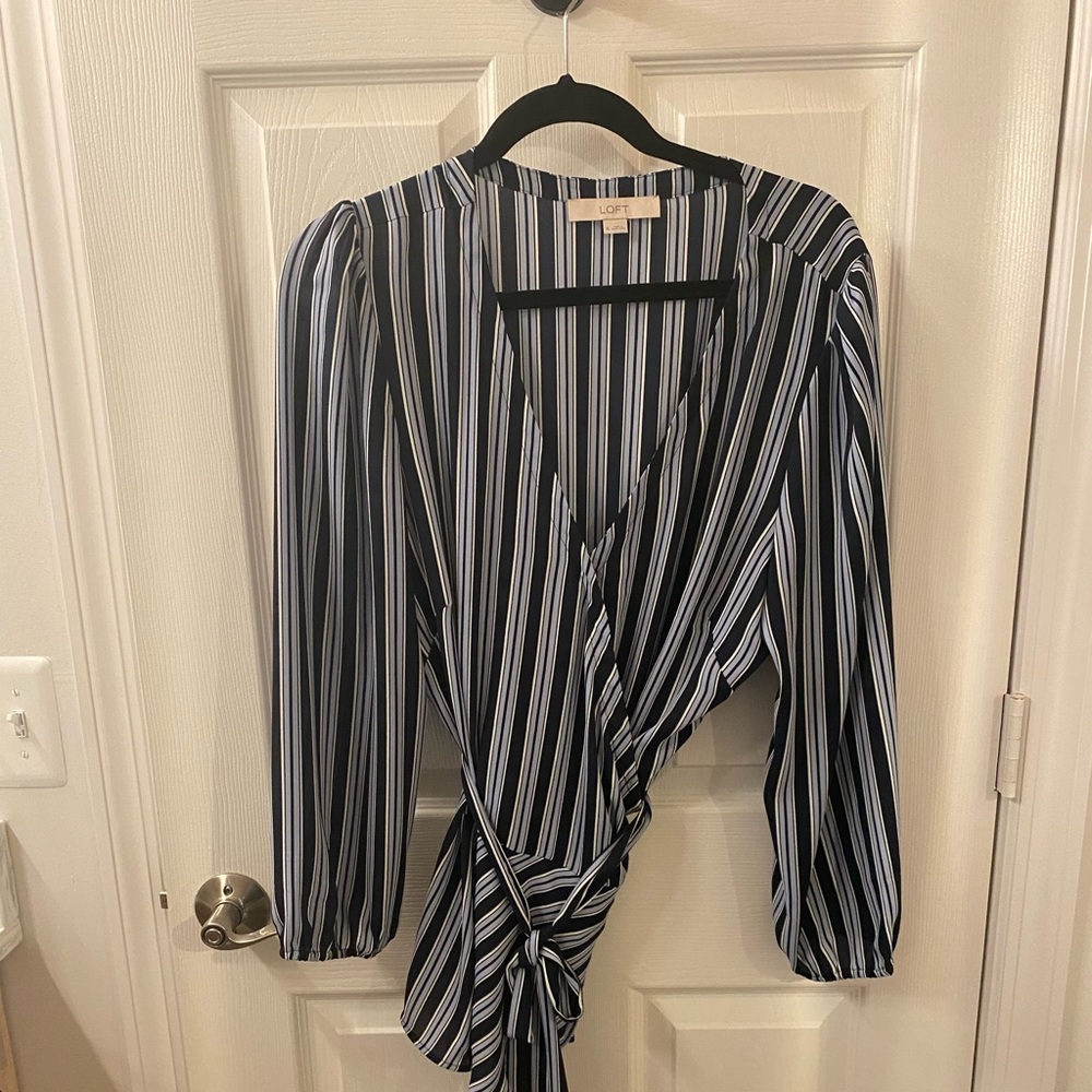 Striped wrap blouse with peplum